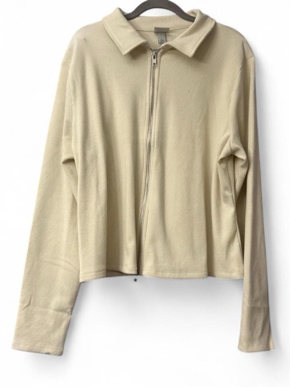 A New Day Cream Long Sleeve Ribbed Zip Up Top Lightweight Zip Up Jacket